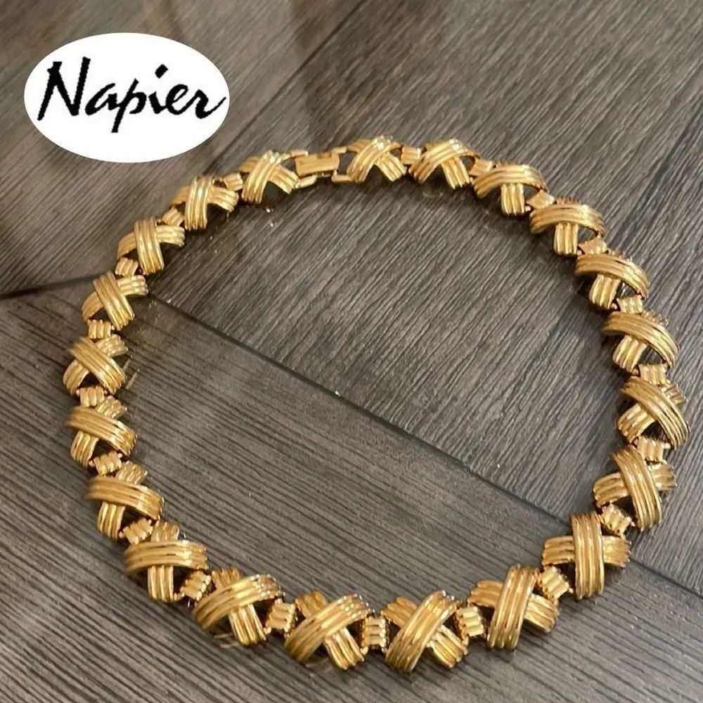 Vintage NAPIER Gold-tone Statement Necklace X or Crisscross Design 1990’s